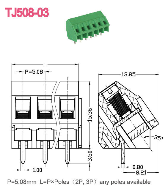 Laiton vert nickelé 10A 300V d'UL94 V - 0 de TB de vis