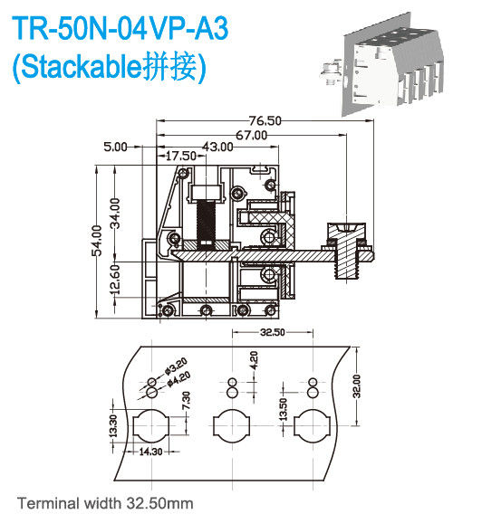 Cuivre de PA66 UL94 V0 par les TB Tin Plated en acier de panneau