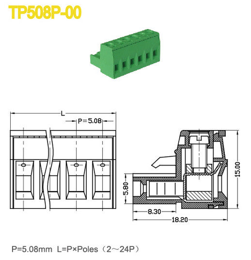 300V / lancement électrique 5.08mm de vis de M3 de TB des pièces 18A femelles