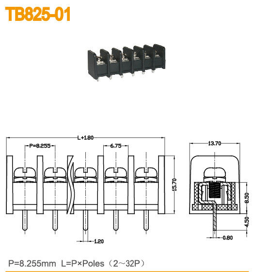 M3 plastique des poteaux PBT du TB 2-32 de barrière de lancement de la vis 8.255mm