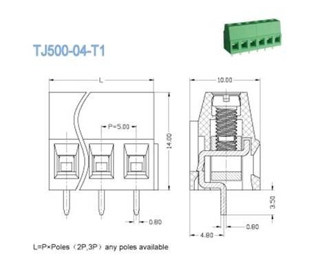 laiton 300V 2-28 Polonais du vert PA66 des connecteurs 10A de TB de carte PCB de 5.0mm