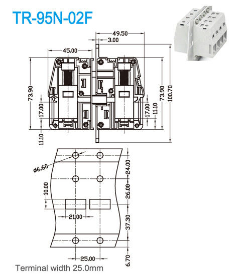 Bloc 600V de cosse de la CE PA66 d'UL/largeur terminale de 230A 25mm