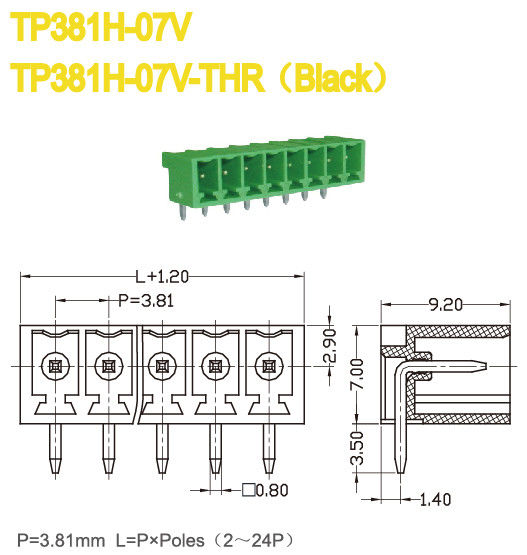 Masculins en laiton branchent le lancement à angle droit 300V/8A 2-24P du TB 3.81mm
