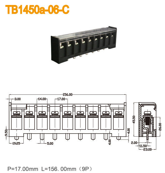 Lancement en laiton du TB 600V 57A 17mm de barrière de noir en plastique de couverture