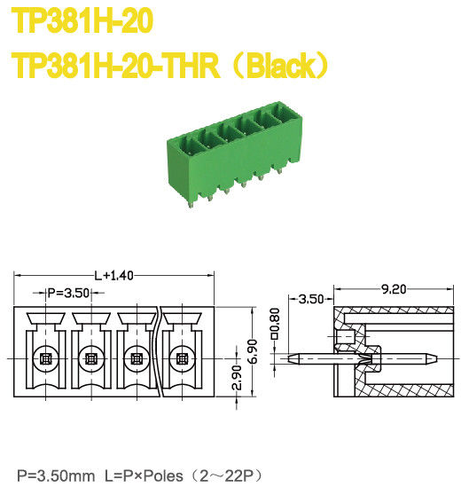 UL94-V0 lancement masculin 3.5mm 300V de pièces de prise de TB de la classe 8A