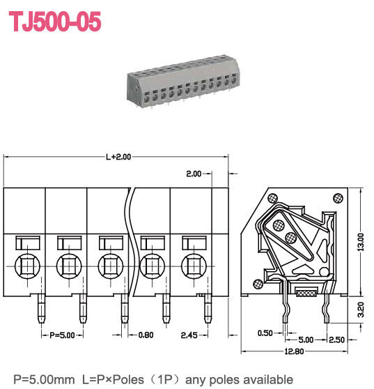 Lancez l'A.W.G. du TB 300V 10A 2-24 Polonais 16-26 de Screwless de ressort de 5.0mm