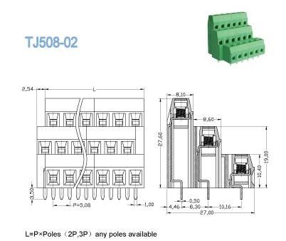 Le triple nivelle le TB de vis de bâti de carte PCB soulevant le laiton de lancement de la série 5.08mm