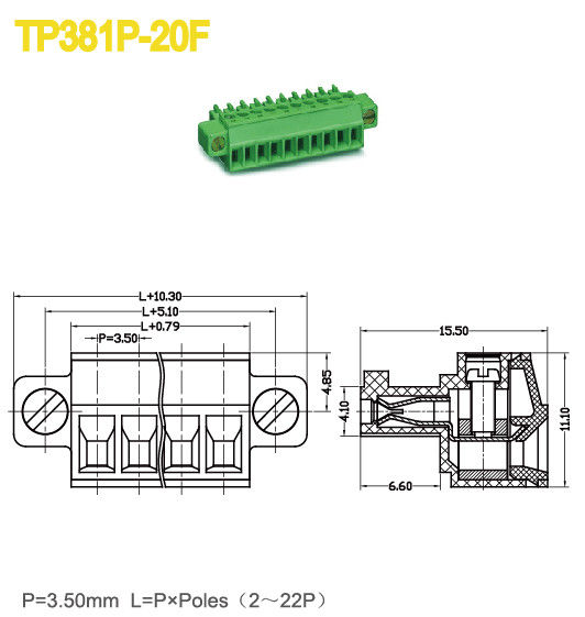 Les prises femelles de prise que l'on peut brancher du TB 8A d'oreilles de support lancent le vert de 3.5mm