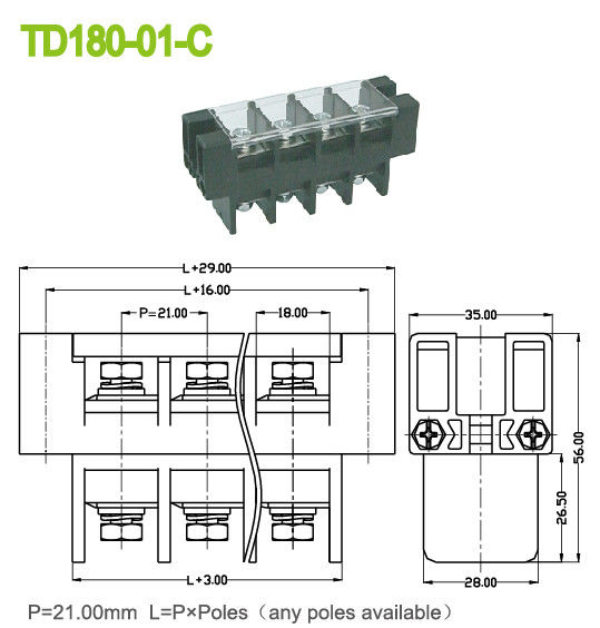 alimentation de perforation de 21mm par le TB de bâti du panneau 180A avec la couverture en plastique