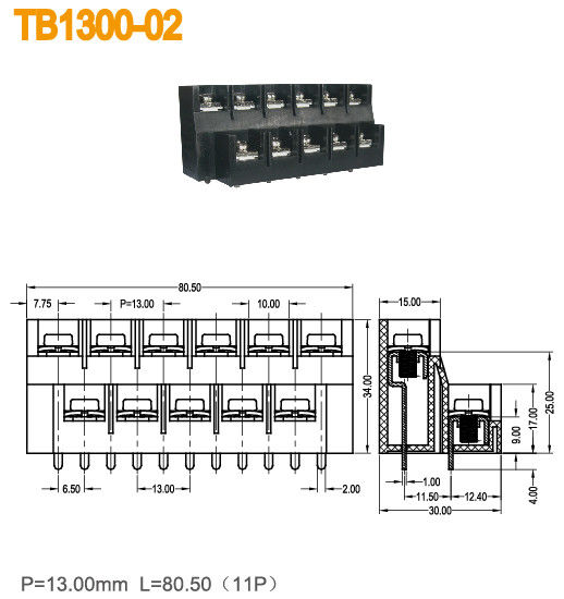 Laiton de lancement de Polonais 13mm des TB de 2 puissances 600V/40A de rangées 11