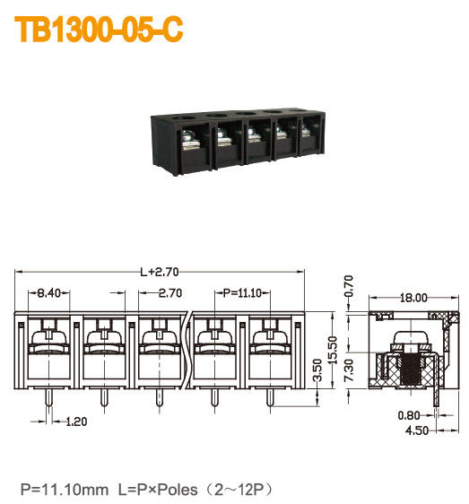 TB de la barrière 40A noire pour la puissance avec du laiton PBT de vis Polonais/M4 de la couverture 2-18