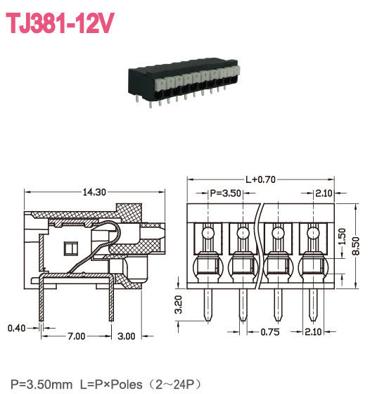 laiton 300V 2-28 Polonais LCP UL94-V0 de lancement du TB 3.5mm de ressort de 10A Screwless