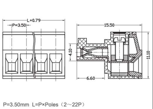 2-22 vis que l'on peut brancher femelle du lancement 300V m2 du connecteur 3.5mm de TB de Polonais