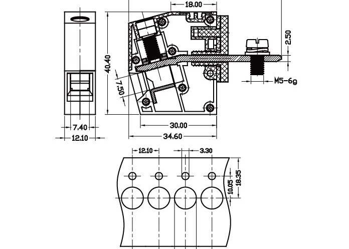 Largeur terminale du TB 12.1mm de bâti de panneau d'UL94-V0 600V 85A