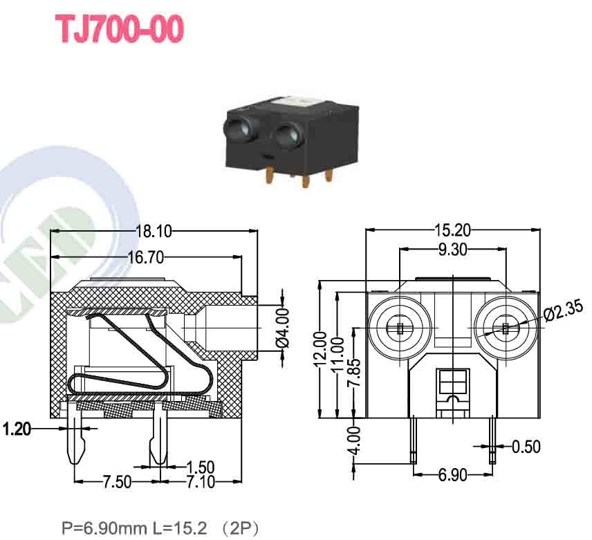 Bloc de terminaison à vis de type PBT noir 300V 10A pour connexion électrique -40C- 105C