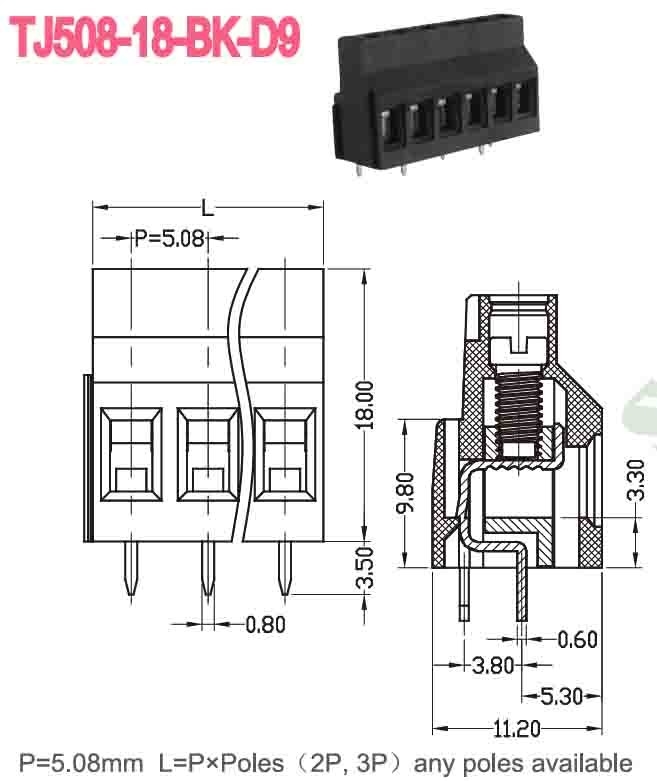 5.08mm 300V 10A PA66 bloc de borne de PCB série de levage Euro type pour le contrôle automatique