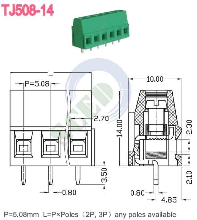 Verte 5,08 mm 300V 10A PA66 bloc de borne de PCB Euro type pour le contrôle automatique