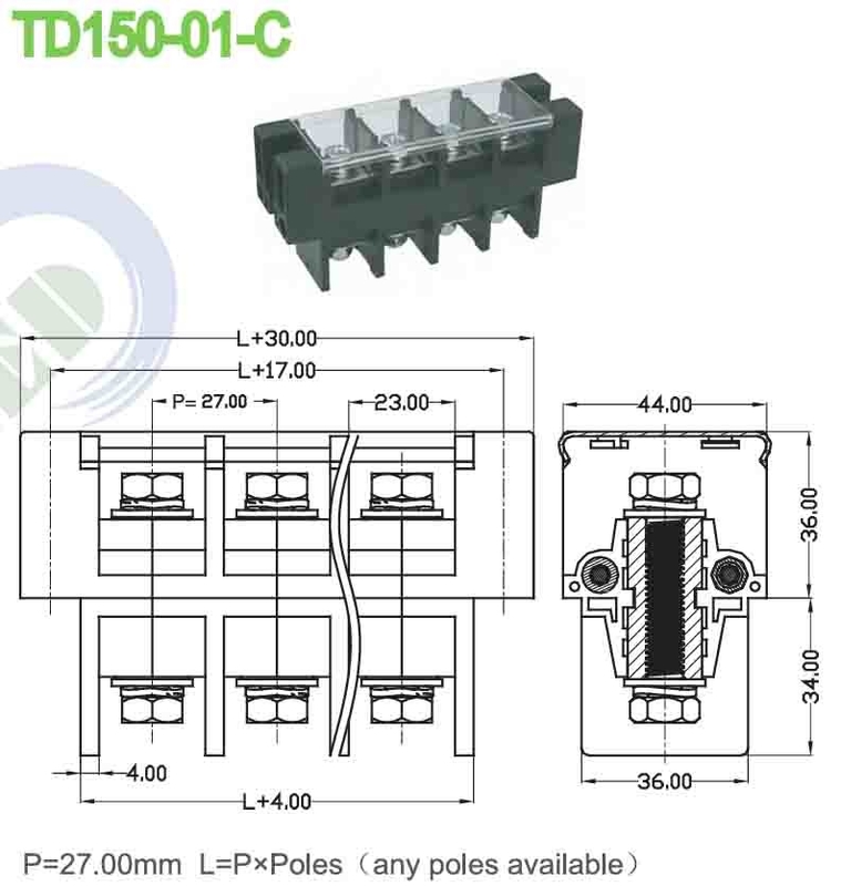 150A PBT connecteur de bloc de terminal d'alimentation Perforation Pitch 27.0mm M8 vis