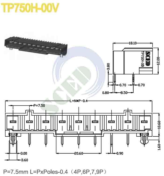 19.2x95mm Plug In Terminal Block containing Poles 2P to 24P and Brass Metal Parts suitable for Electrical Control Panels