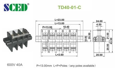 Alimentez par le connecteur 600V 40A 13.00mm de TB de vis de PBT